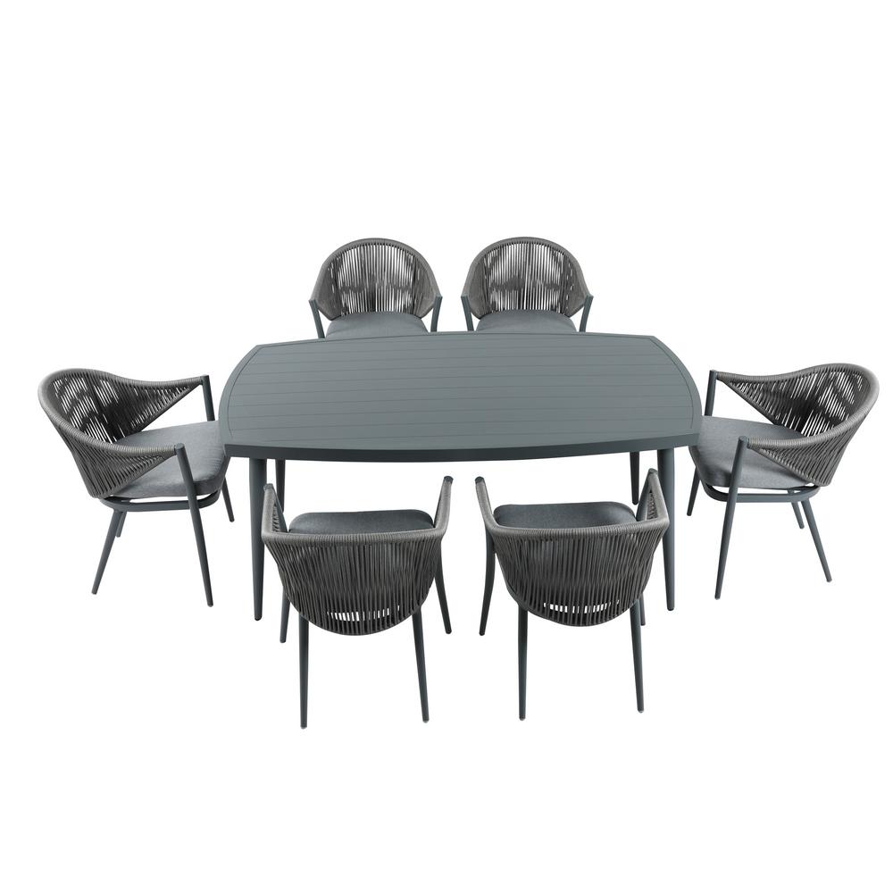 MOD Carter 7Piece Aluminum Outdoor Dining Set with Gray Cushions