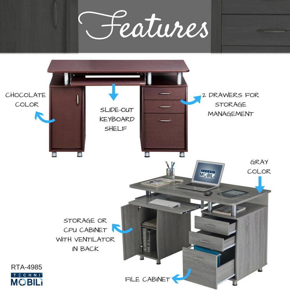 Techni Mobili Grey Complete Workstation Computer Desk With Storage