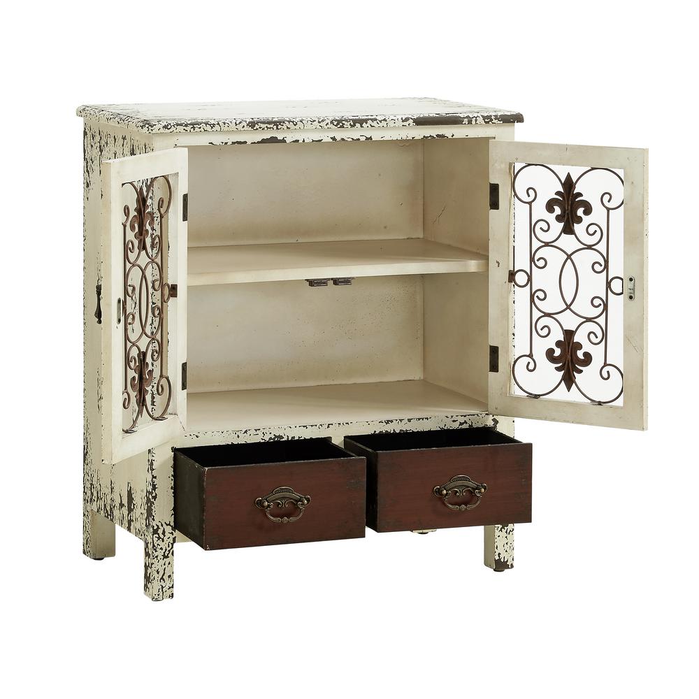 Powell Company Voigt Antiqued White And Red Console Accent Cabinet