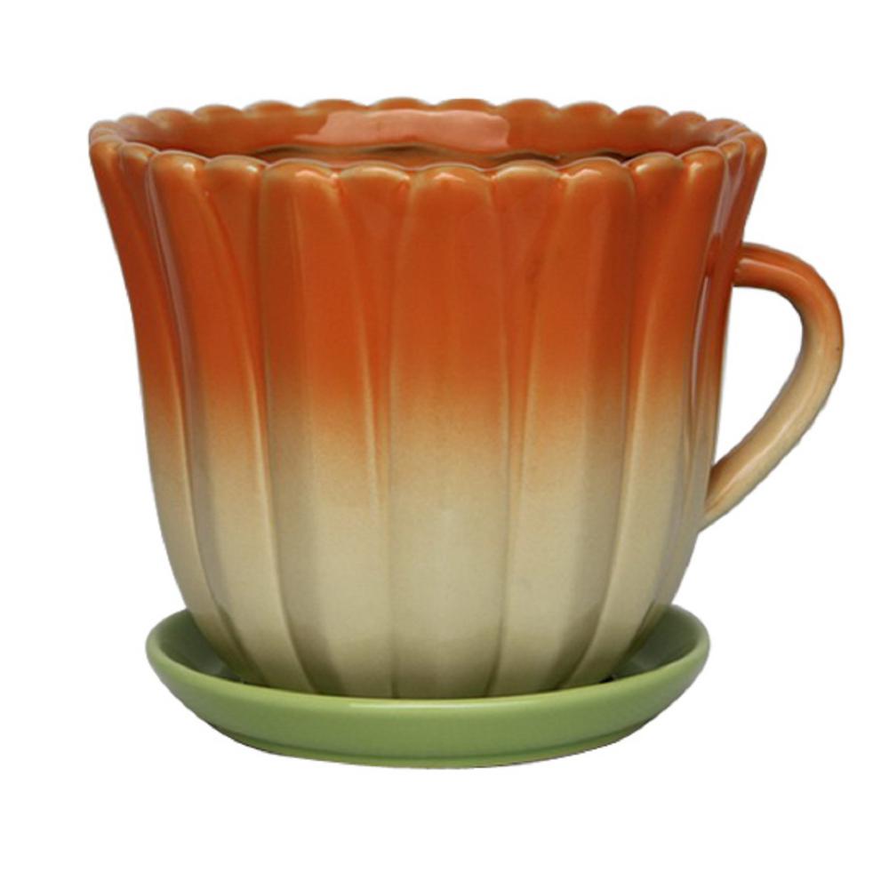 Trendspot 8 in. Floral Tea Cup Ceramic PlanterCR1030308A The Home Depot