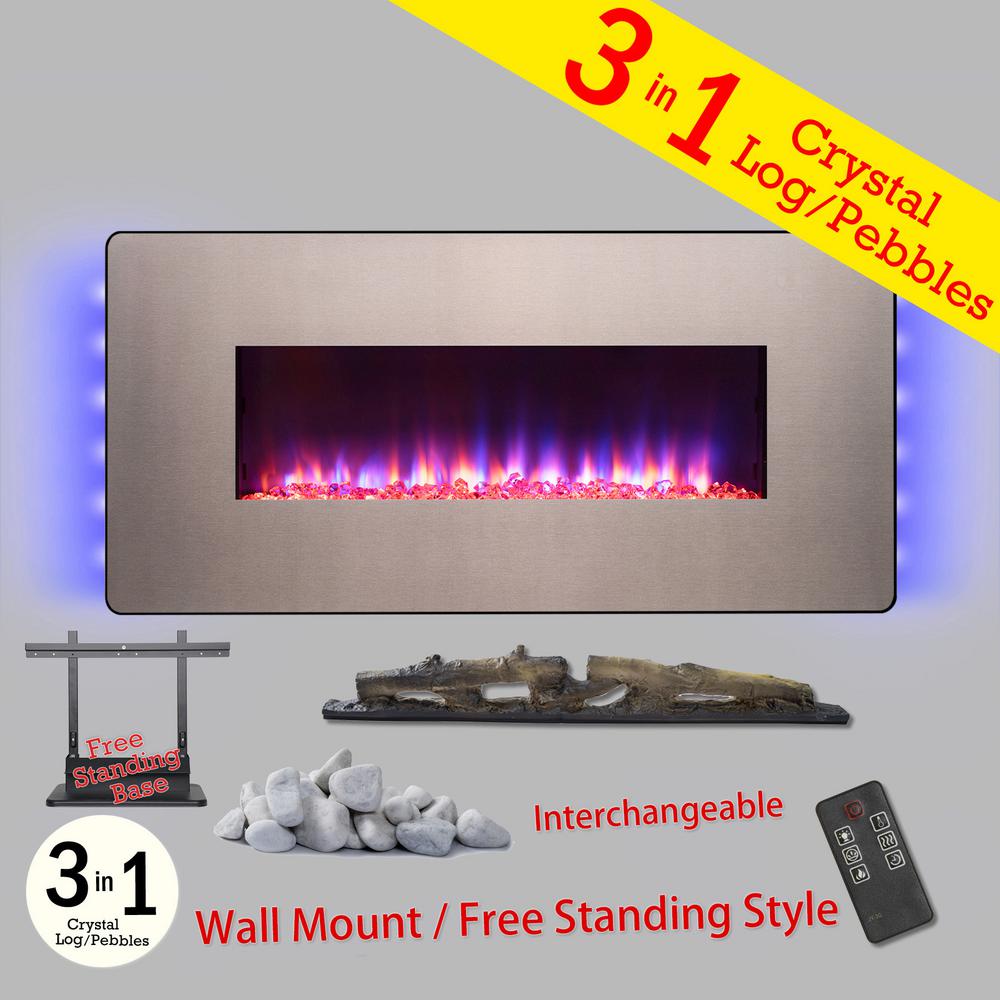 Akdy 48 In Wall Mount Freestanding Convertible Electric Fireplace Akdy 48 In Wall Mount Freestanding Convertible Electric Fireplace Heater Gray With Pebbles Logs