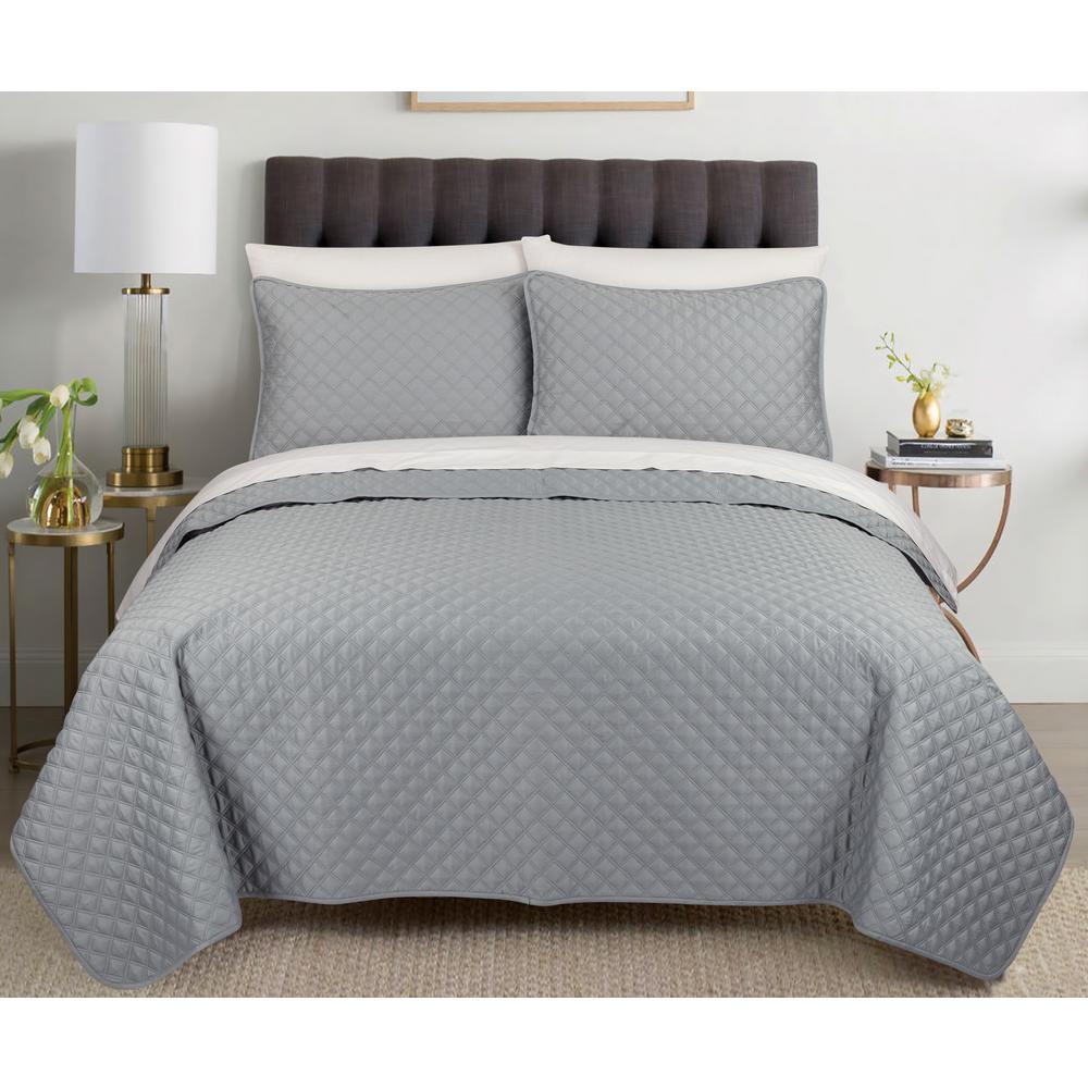Gray King Quilt Set King 3 Piece Cotton Comforter Set With Blue Grey