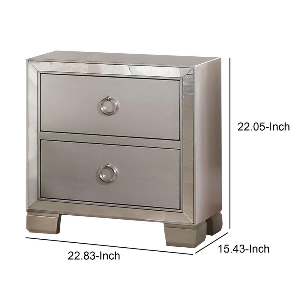 Benjara 2 Drawer Silver Nightstand With Mirror Insert Front Trim Bm185423 The Home Depot