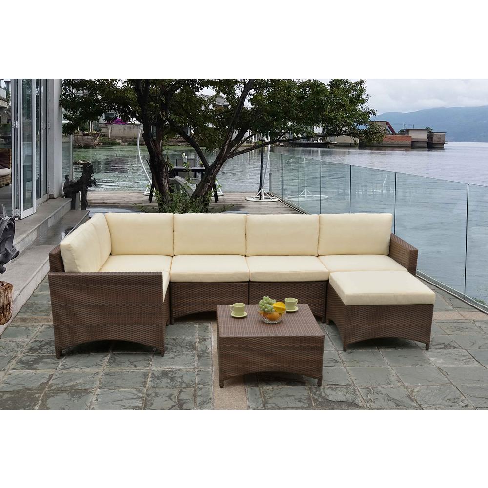 W Unlimited Studio Shine 7 Piece Wicker Patio Modular Conversation