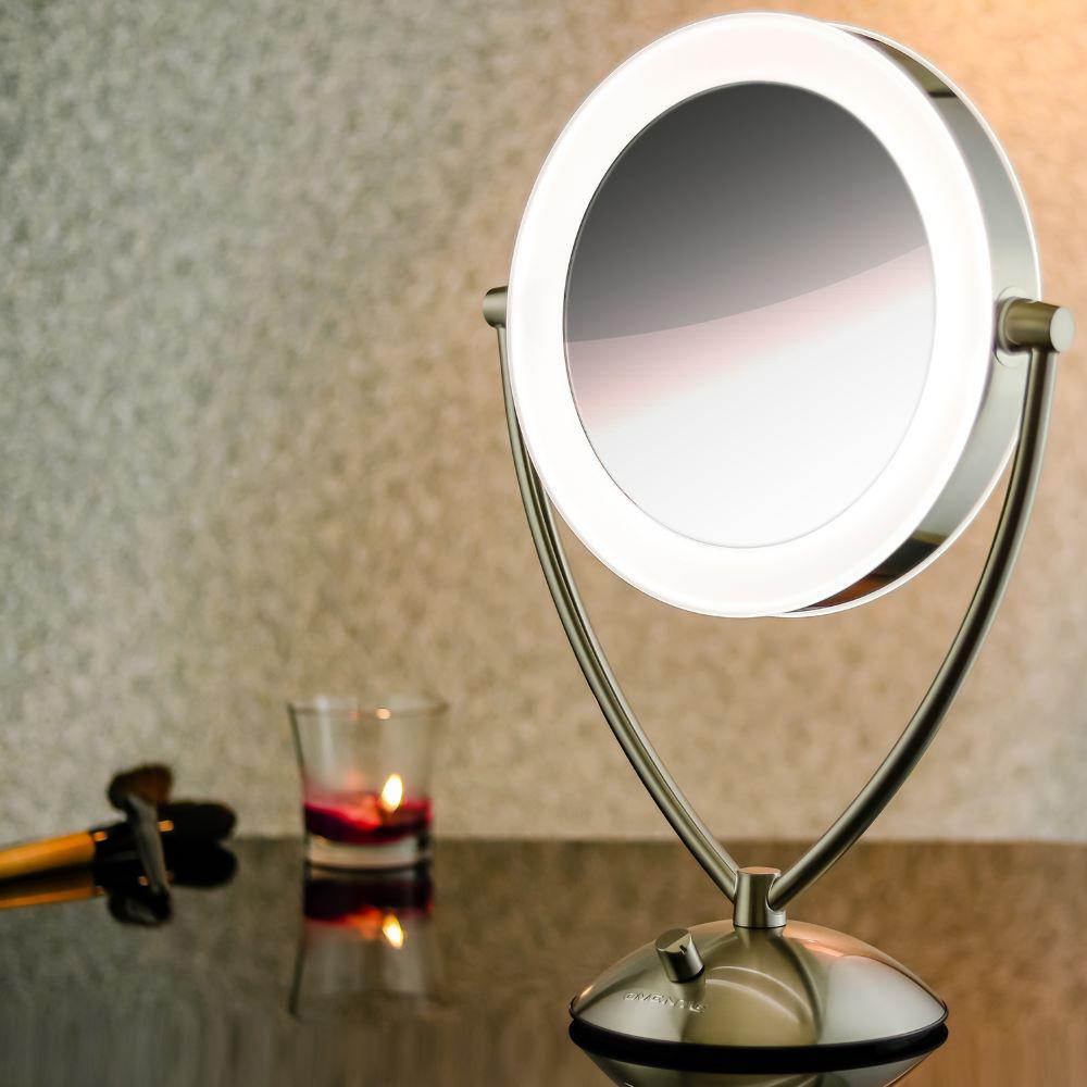 Magnifying Dimmable Cool Tone Led Light Polished Chrome Lighted Tabletop Makeup Mirror