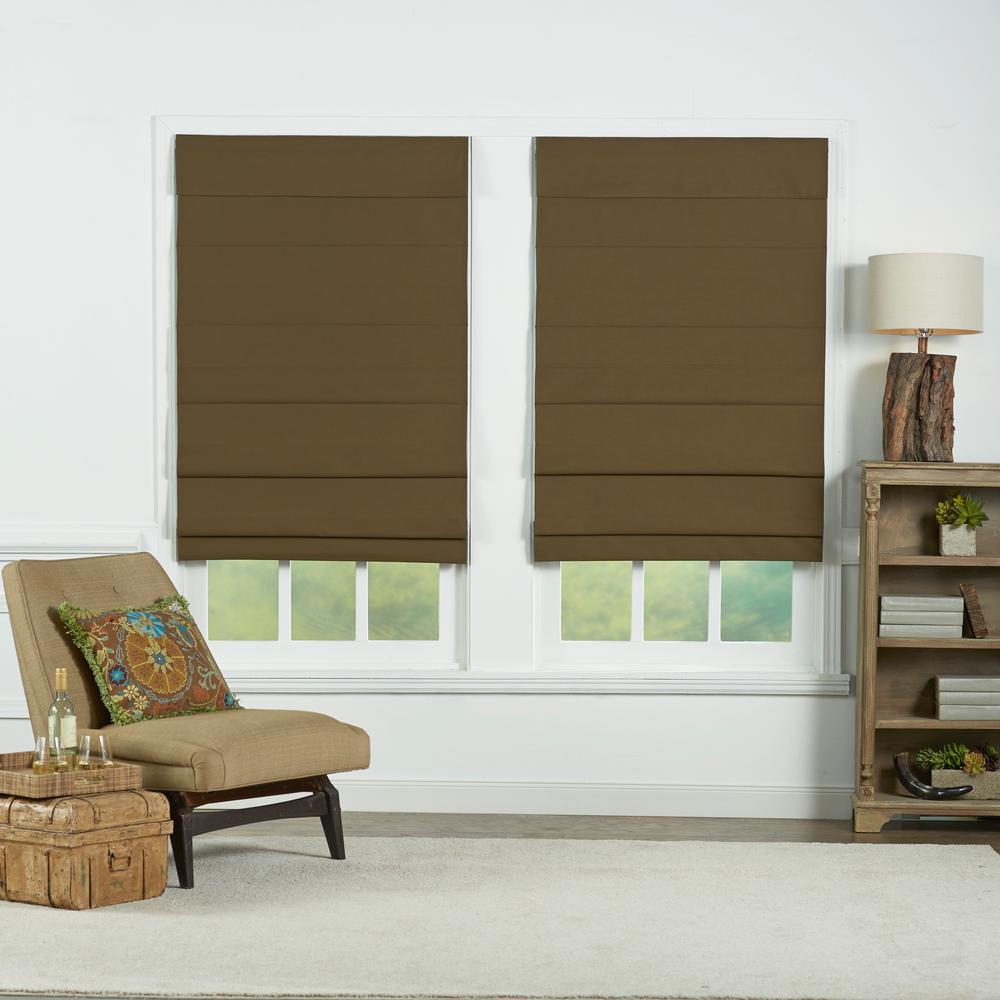 Perfect Lift Window Treatment Chocolate Insulating Cordless Cotton Roman Shade 72 in. W x 72