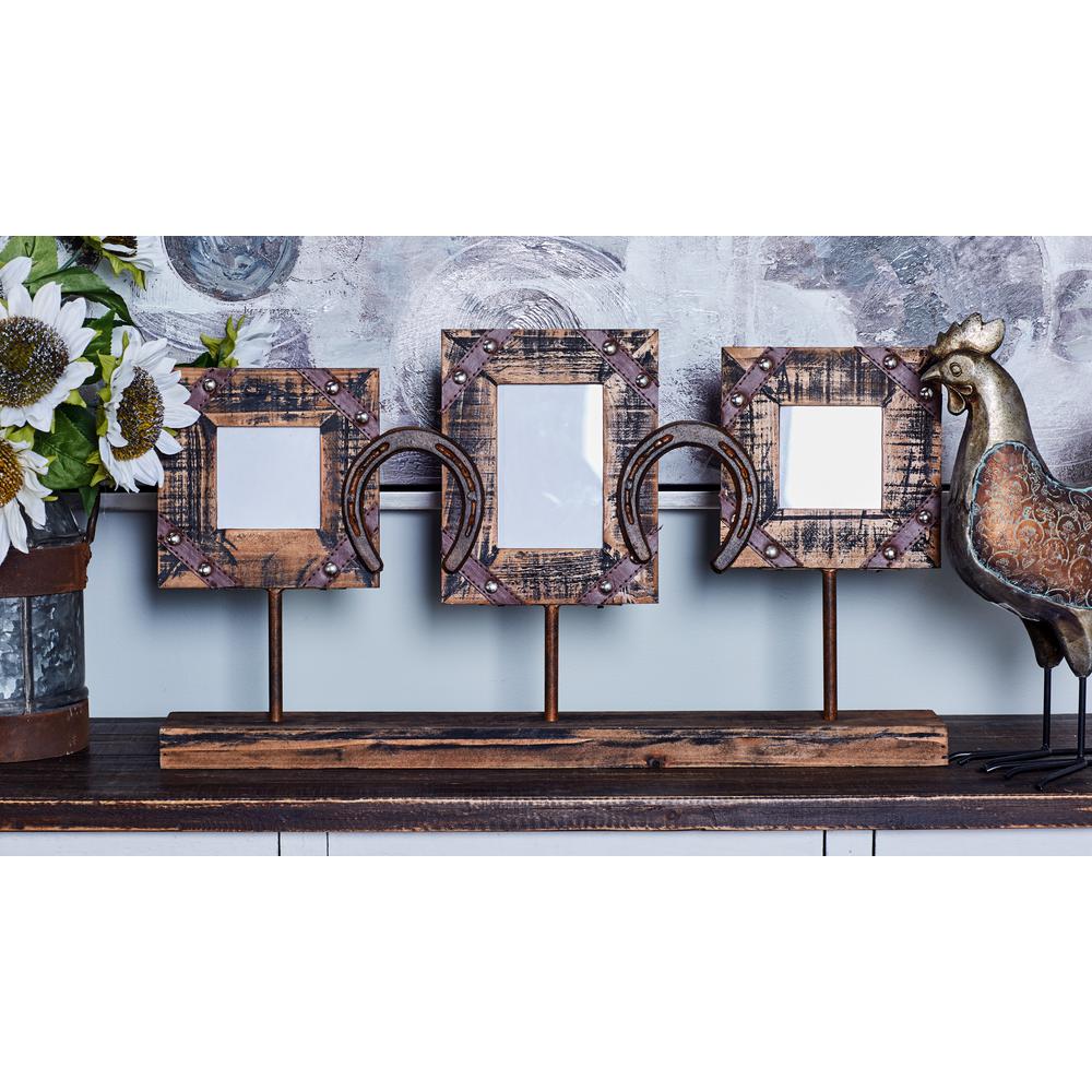 Litton Lane 15 In X 27 Stained Brown Standing Picture Frame Litton Lane 15 In X 27 Stained Brown Standing Picture Frame With Horseshoe