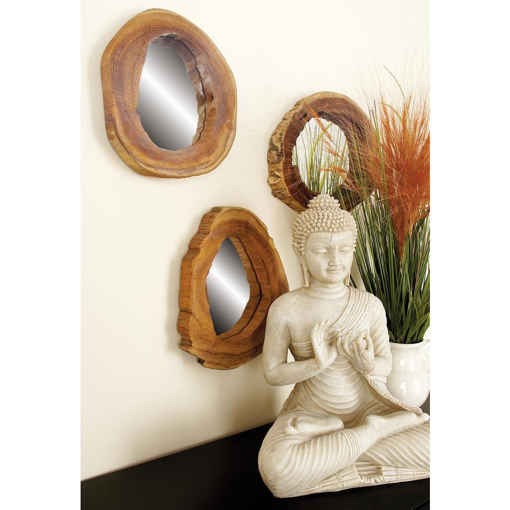 Litton Lane 10 In X Natural Teak Framed Round Wall Mirrors Litton Lane 10 In X Natural Teak Framed Round Wall Mirrors