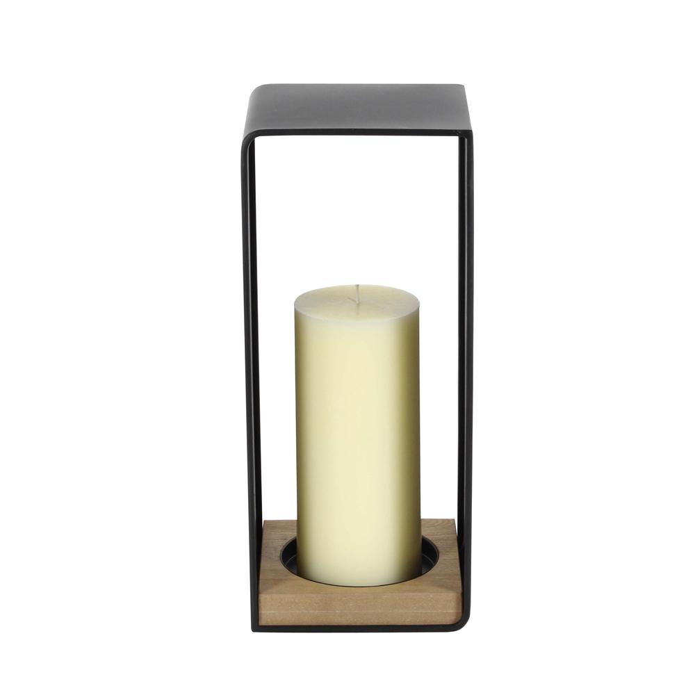 Litton Lane 15 In Wood And Black Metal Frame Candle Holder 65659 Wood And Black Metal Frame Candle Holder