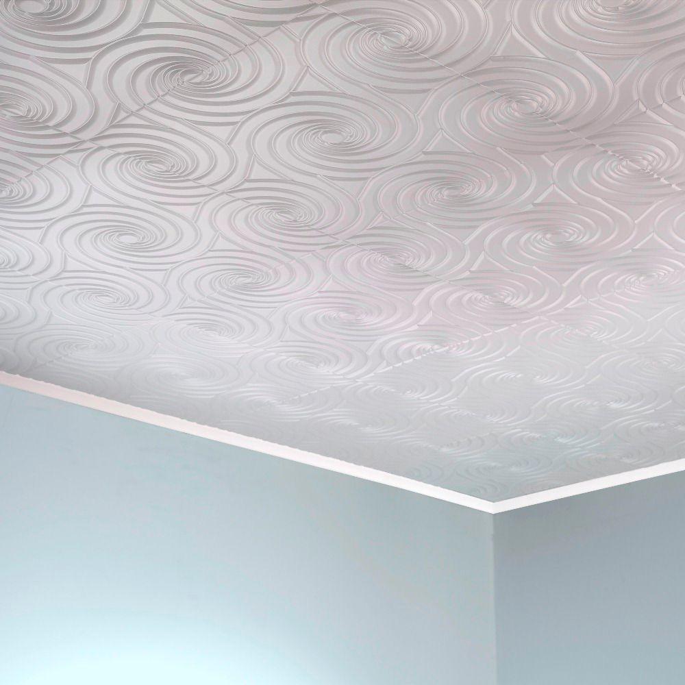 Fasade Typhoon 2 Ft X 2 Ft Vinyl Glue Up Ceiling Tile In Gloss White