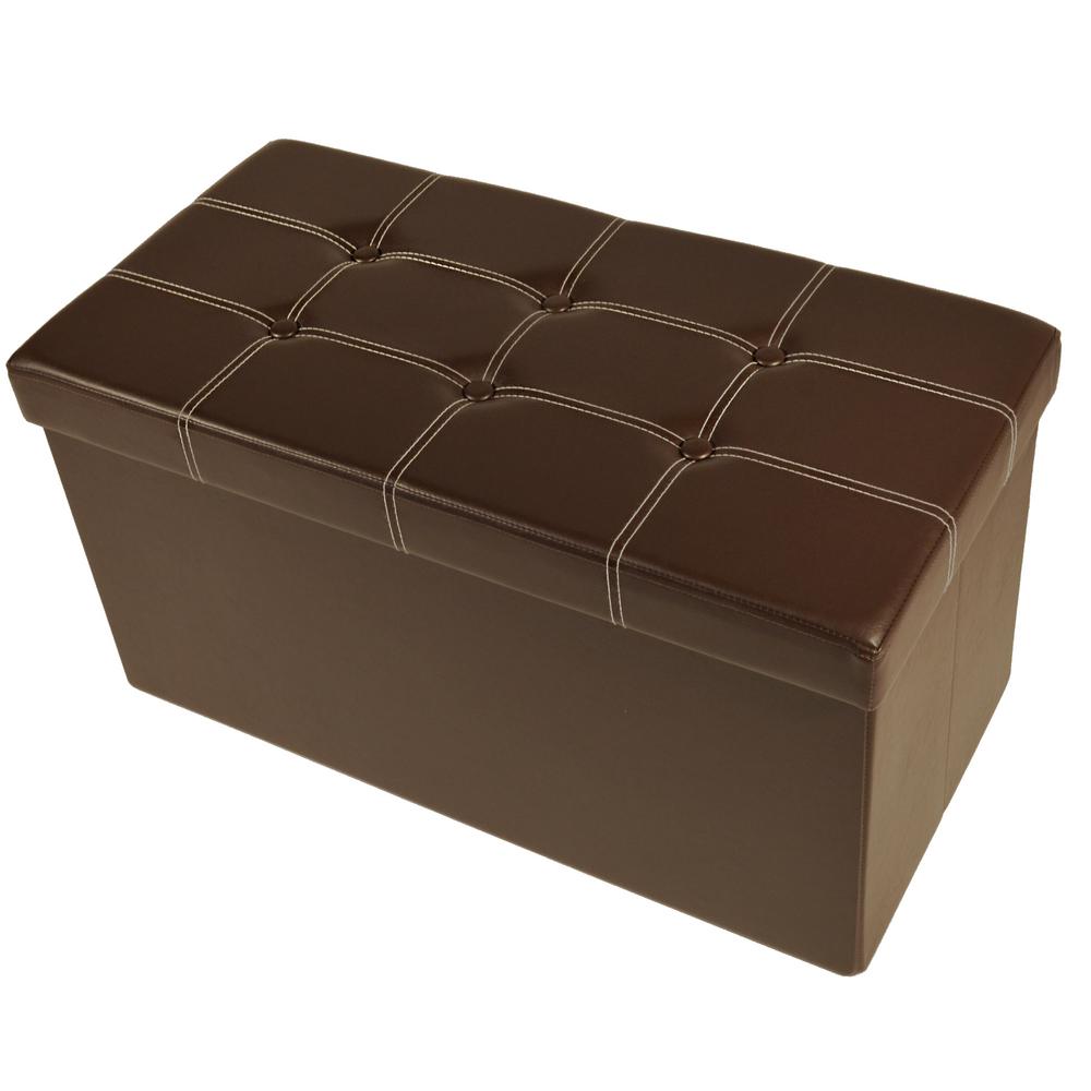 Achim 30 In X 15 Brown Faux Leather Cube Collapsible Brown Faux Leather Cube Collapsible Tufted Storage Ottoman