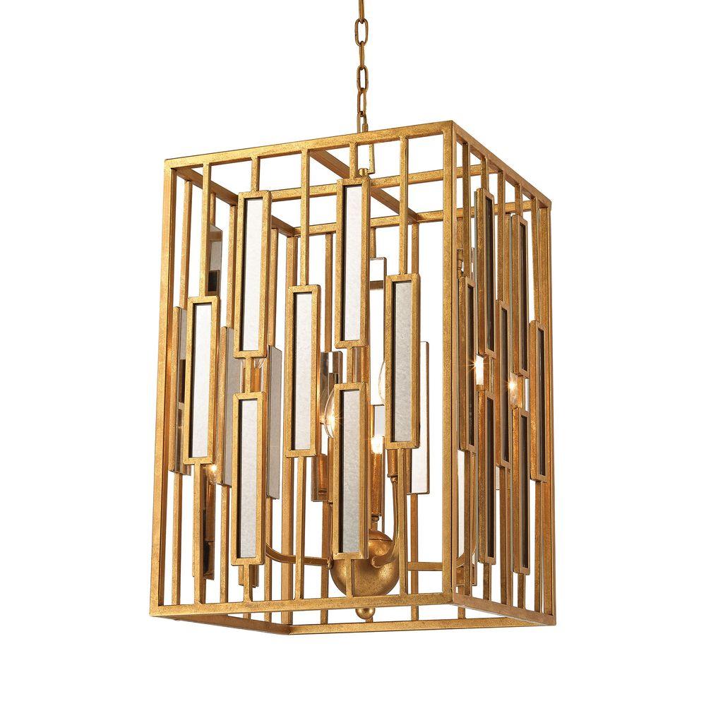 Titan Lighting Golden Gate 4 Light Gold Leaf And Clear Mirror Titan Lighting Golden Gate 4 Light Gold Leaf And Clear Mirror Pendant