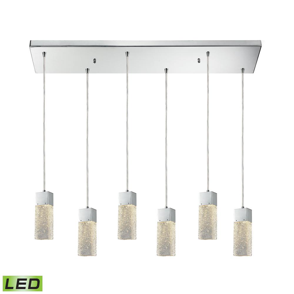 Titan Lighting Cubic Ice 6 Light Led Rectangle Polished Chrome With Cubic Ice 6 Light Led Rectangle Polished Chrome With Solid Textured Glass Pendant