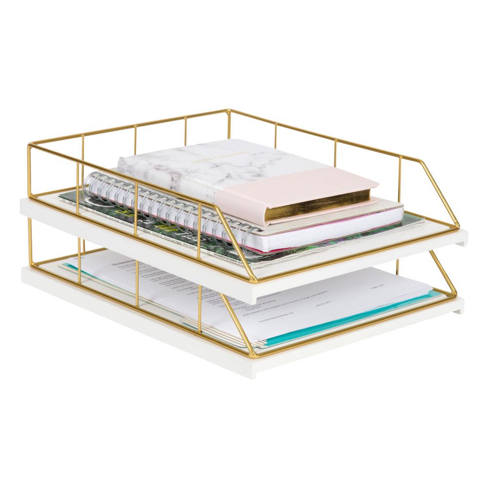 Kate And Laurel Benbrook White Gold Metal Letter Tray 2 Pack