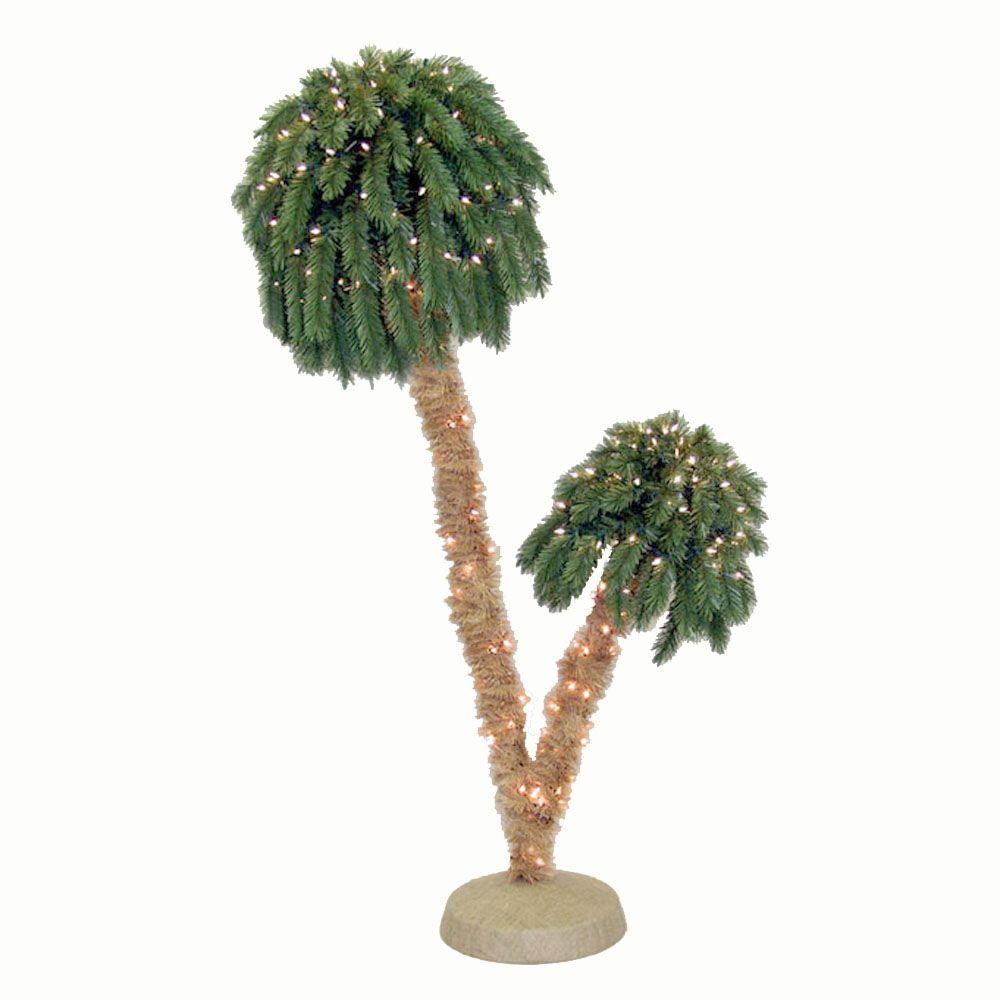 General Foam 6 ft. PreLit Double Palm Artificial Christmas Trees with
