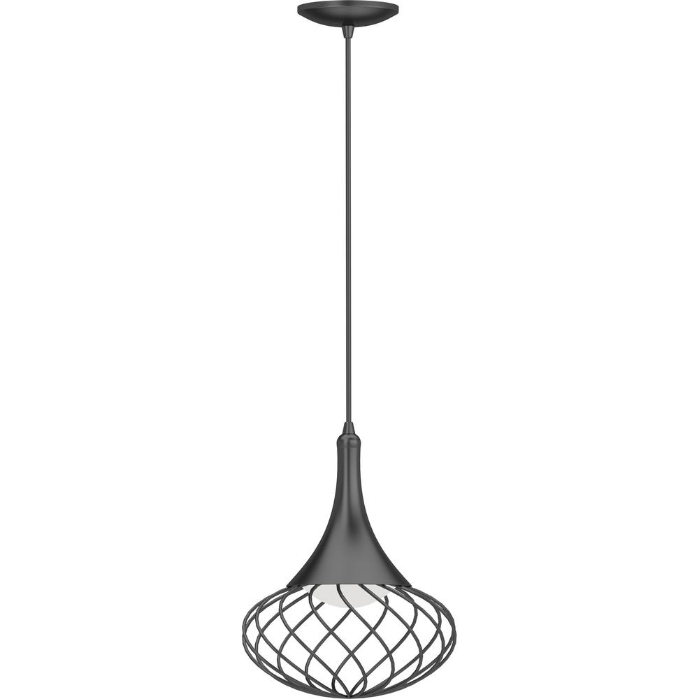Volume Lighting 1 Light Integrated Led Indoor Black Hanging Mini Pendant With White Acrylic Lens And Oval Caged Wire Sphere