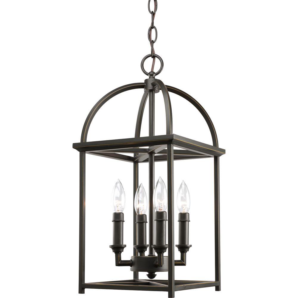 Progress Lighting Cage Pendant Lights The Home Depot Piedmont Collection 4 Light Antique Bronze Foyer Pendant