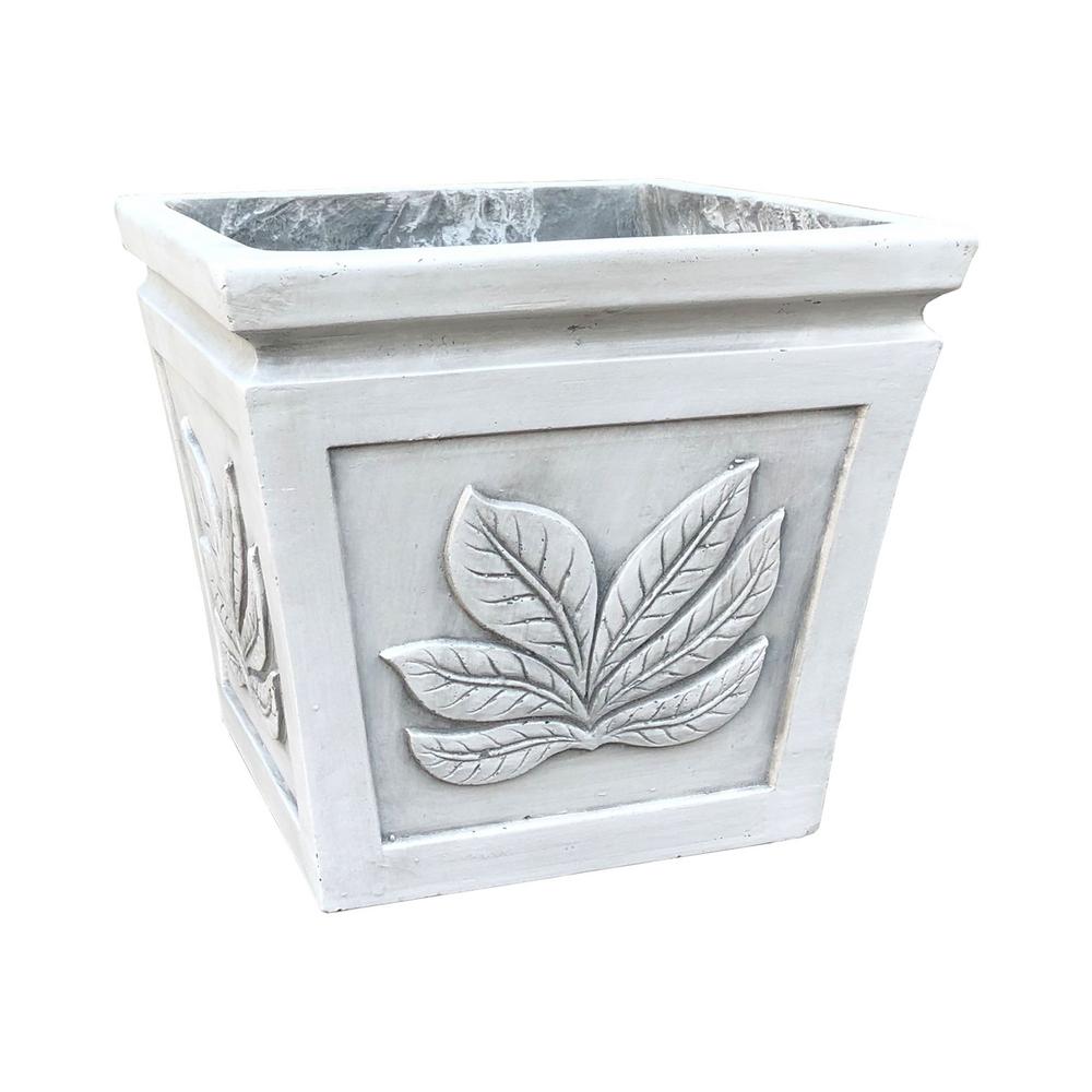 White Handcrafted Indoor Plant Pots Planters The Home Depot 17 72 In X 16 54 Light Grey Lightweight Concrete Leaf