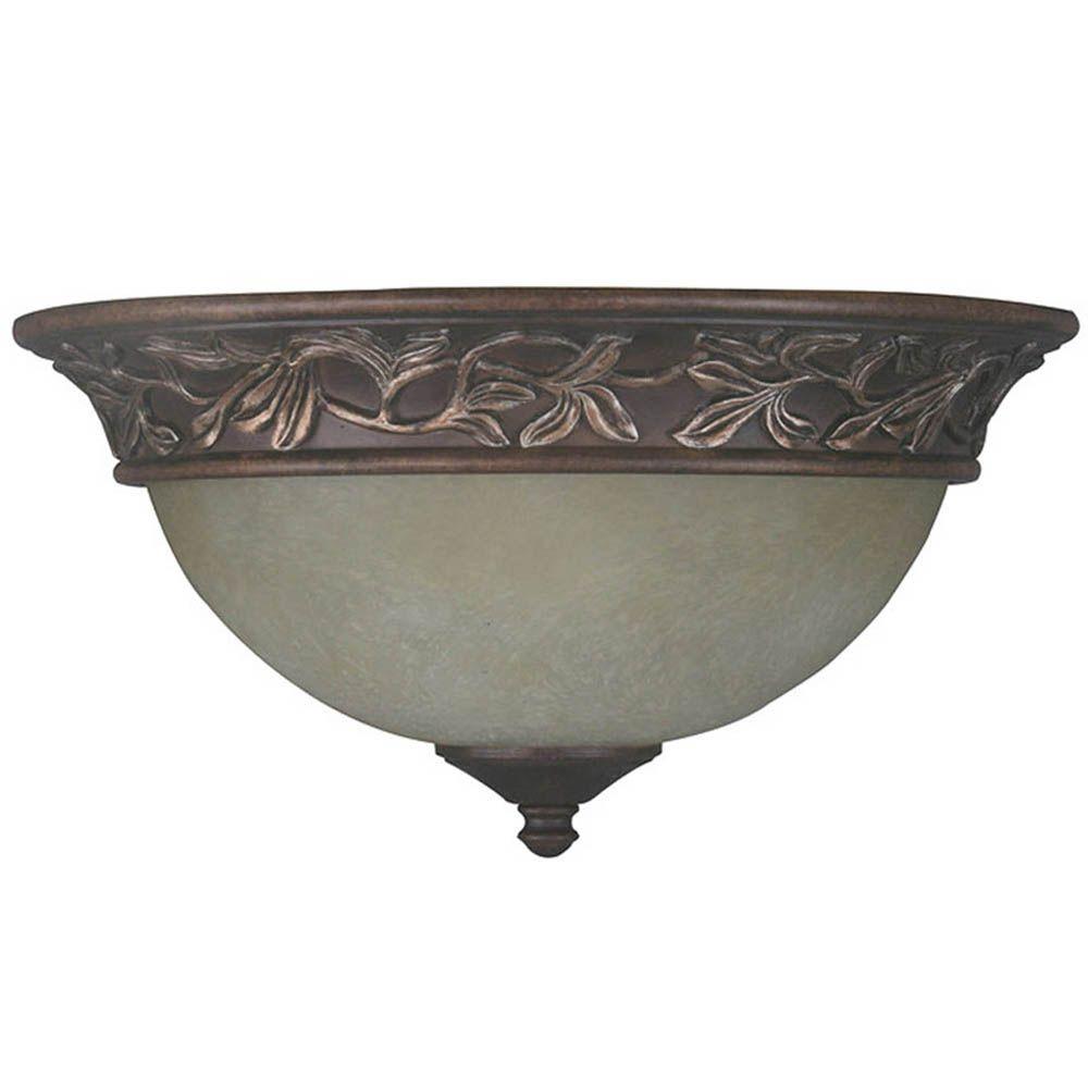 Hampton Bay Sheffield 13 In 2 Light Venetian Bronze Flush Mount With Tea Stained Glass Shade