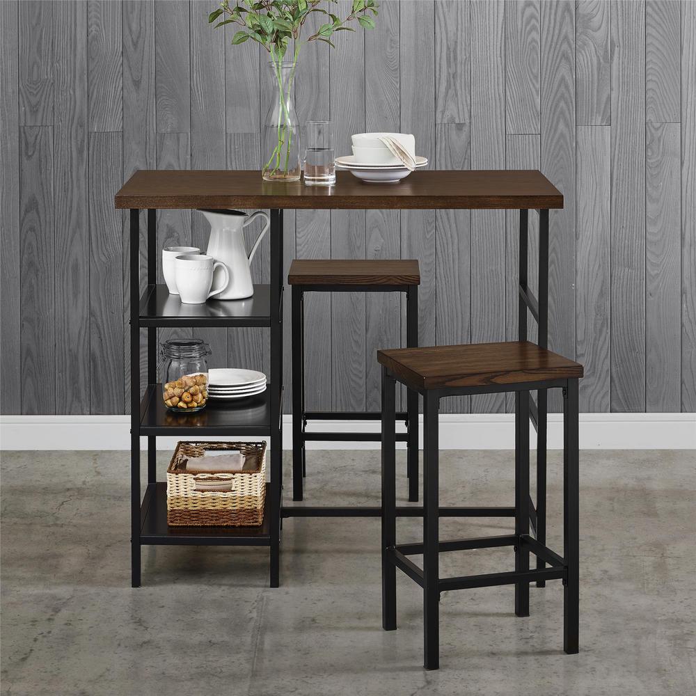 Alana 3 Piece Dark Mahogany Metal Pub Set With Wood Top Alana 3 Piece Dark Mahogany Metal Pub Set With Wood Top