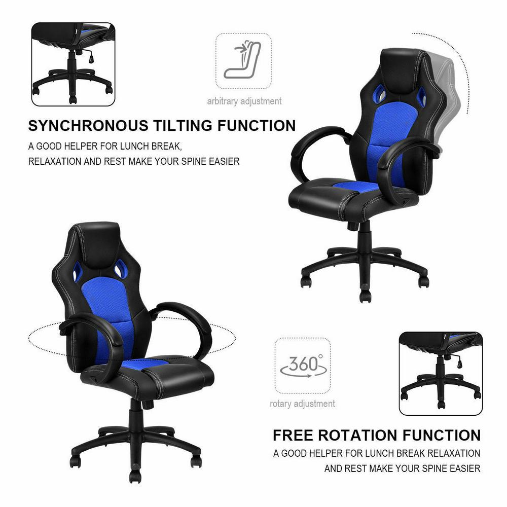 Costway Executive Chair High Back Race Car Style Bucket Seat Office Desk Chair Gaming Chair Blue New Cb10068bl The Home Depot
