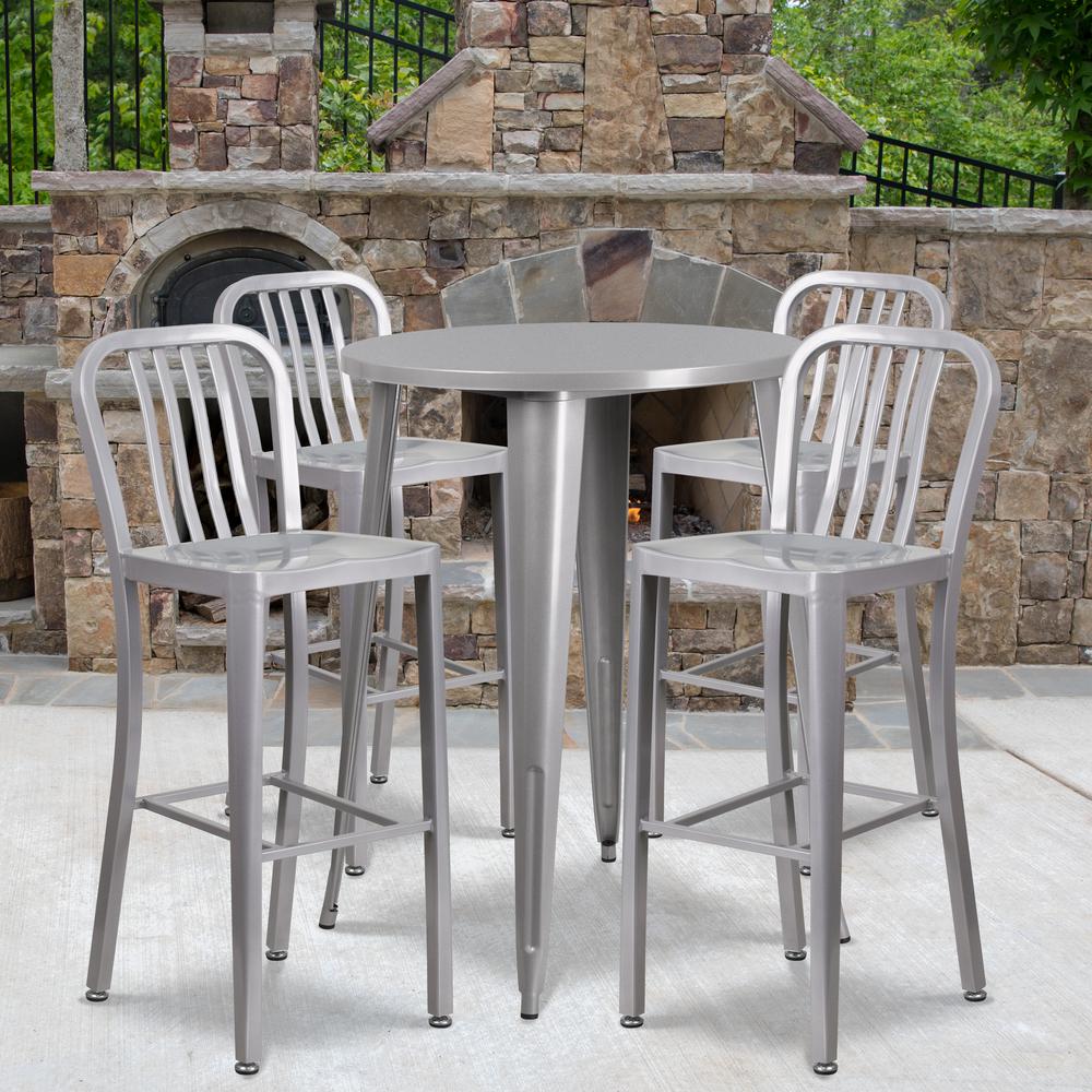 Carnegy Avenue Silver 5 Piece Metal Round Outdoor Bistro Set Cga Metal Round Outdoor Bistro Set Cga