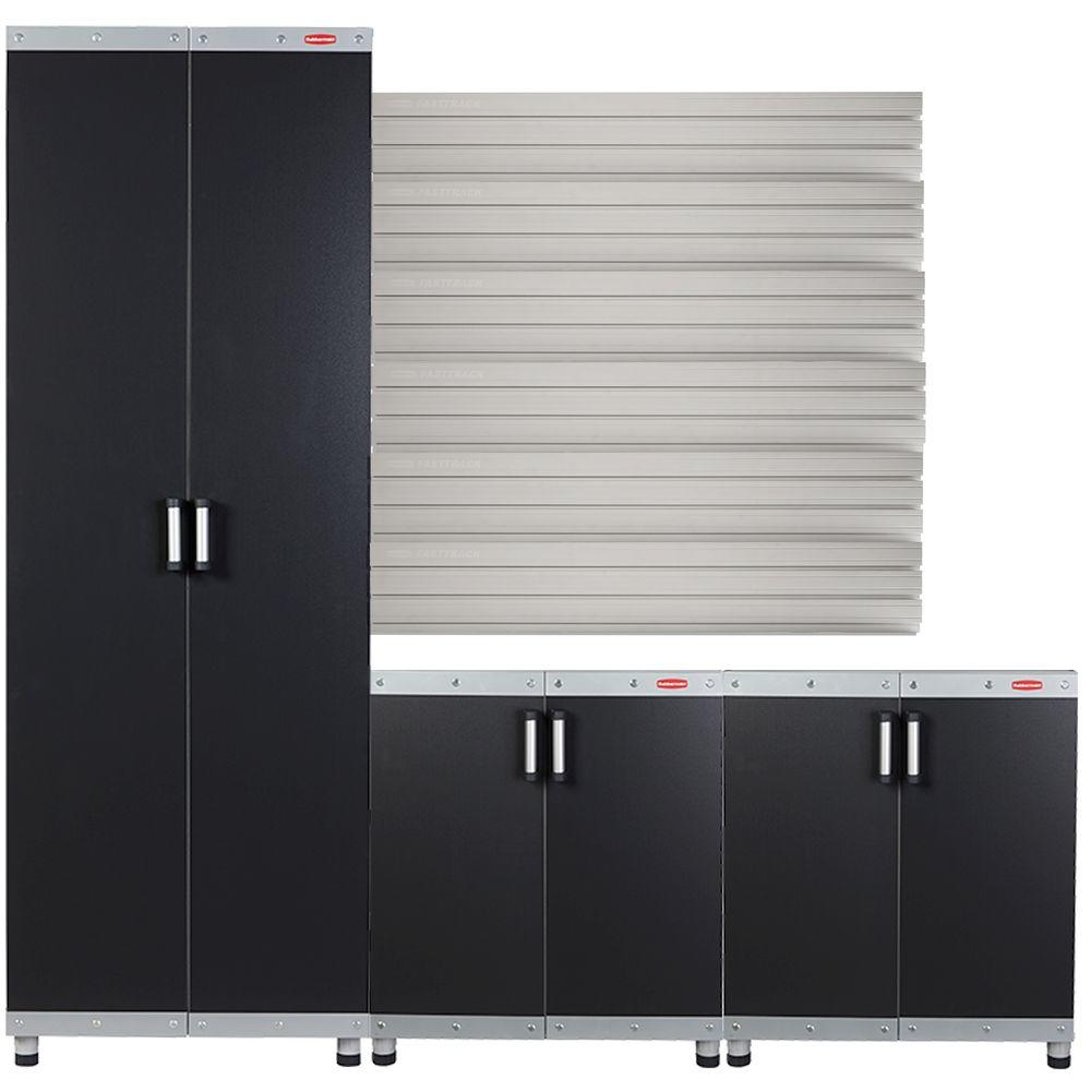 Rubbermaid Fasttrack Garage Laminate Cabinet Set With Wall Panel