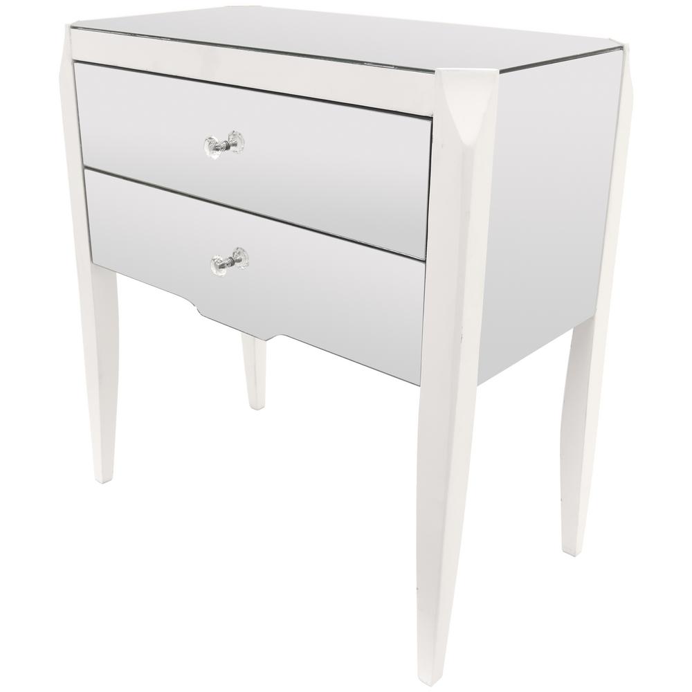 White Finished Mirror Accent Table White Finished Mirror Accent Table