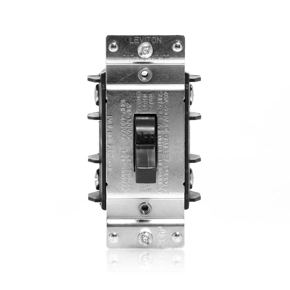 Toggle Three-Pole Leviton MS303-DS 30 Amp 600 Volt Black Non-Grounding Three Phase AC Motor Starter Suitable as Motor Disconnect Industrial Grade