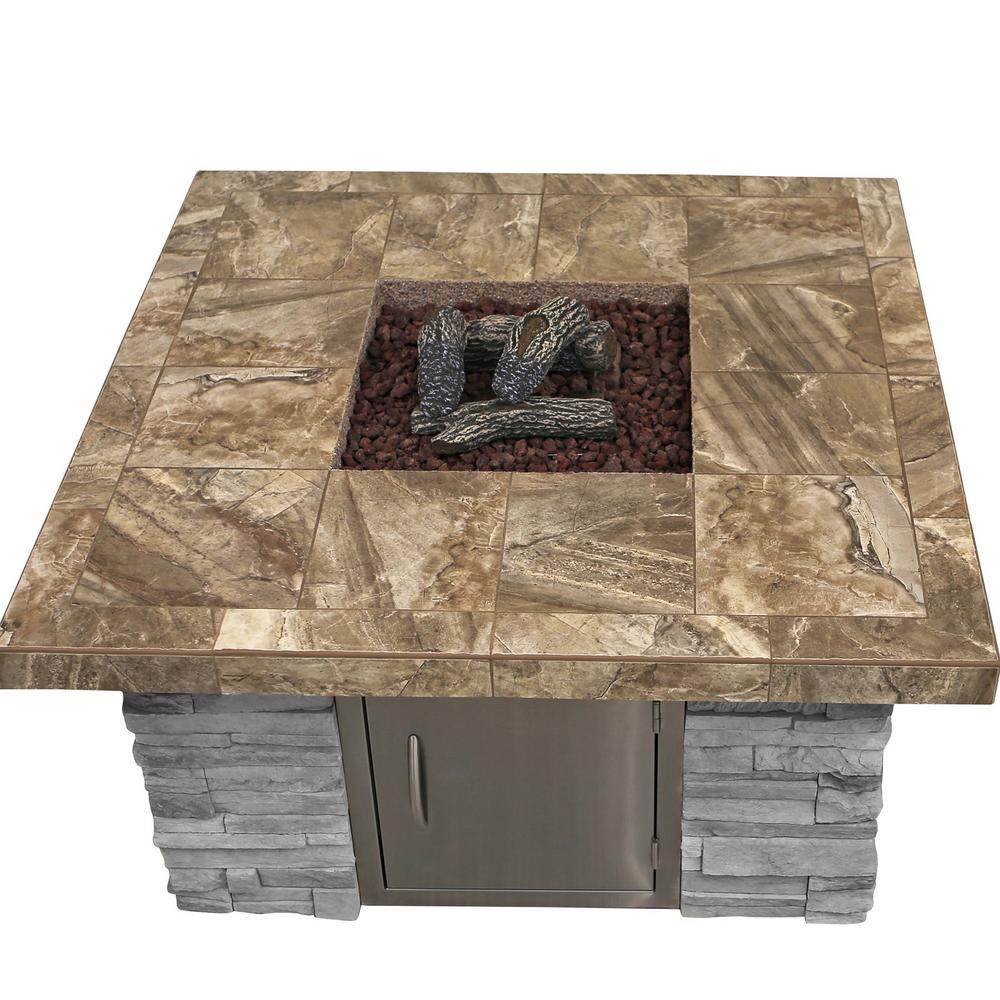Cal Flame Cultured Stone Propane Gas Fire Pit In Gray With Log Set