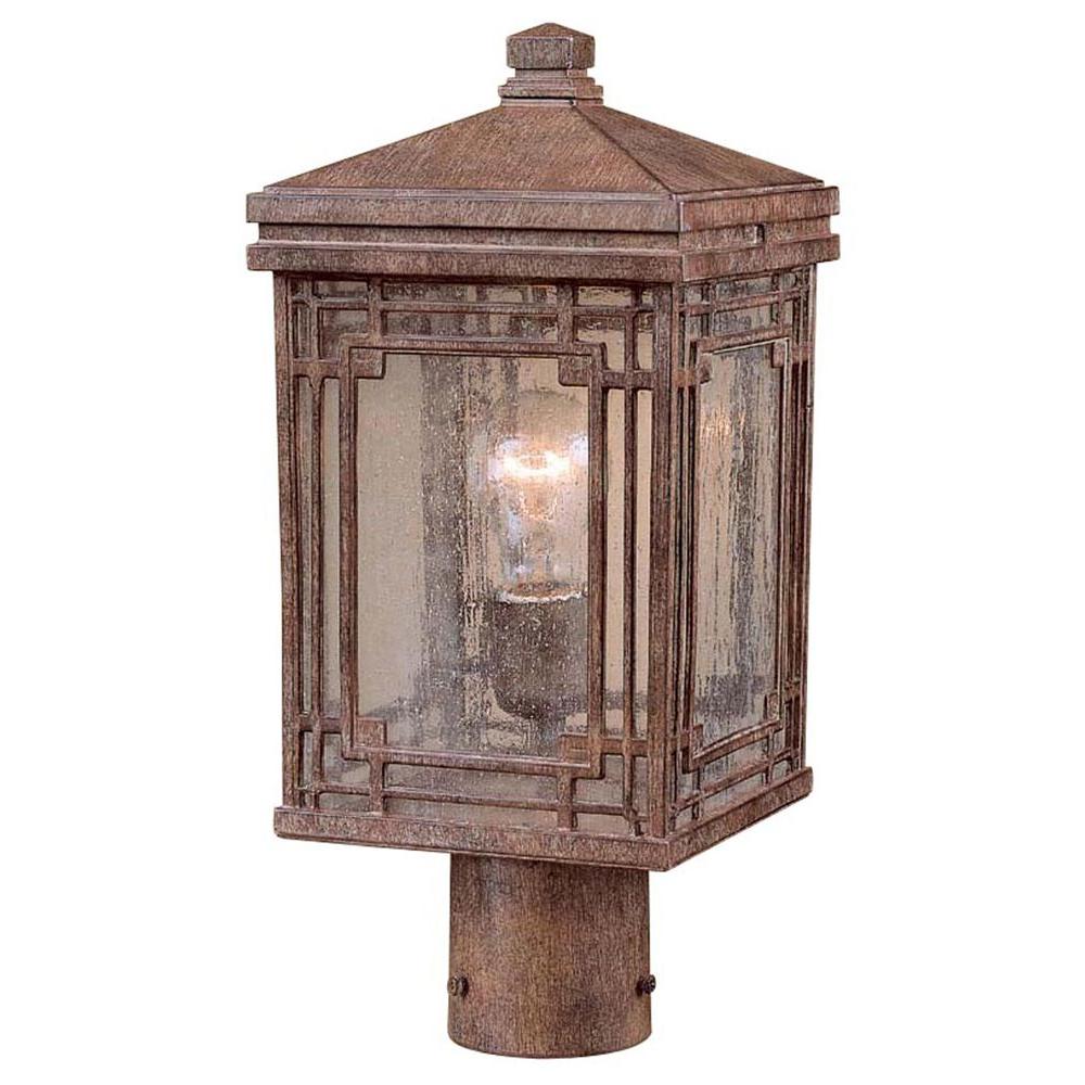 Hampton Bay Post Lighting Outdoor The Home Depot Larkin Street Post Mount 1 Light Vintage Rust Outdoor Lantern