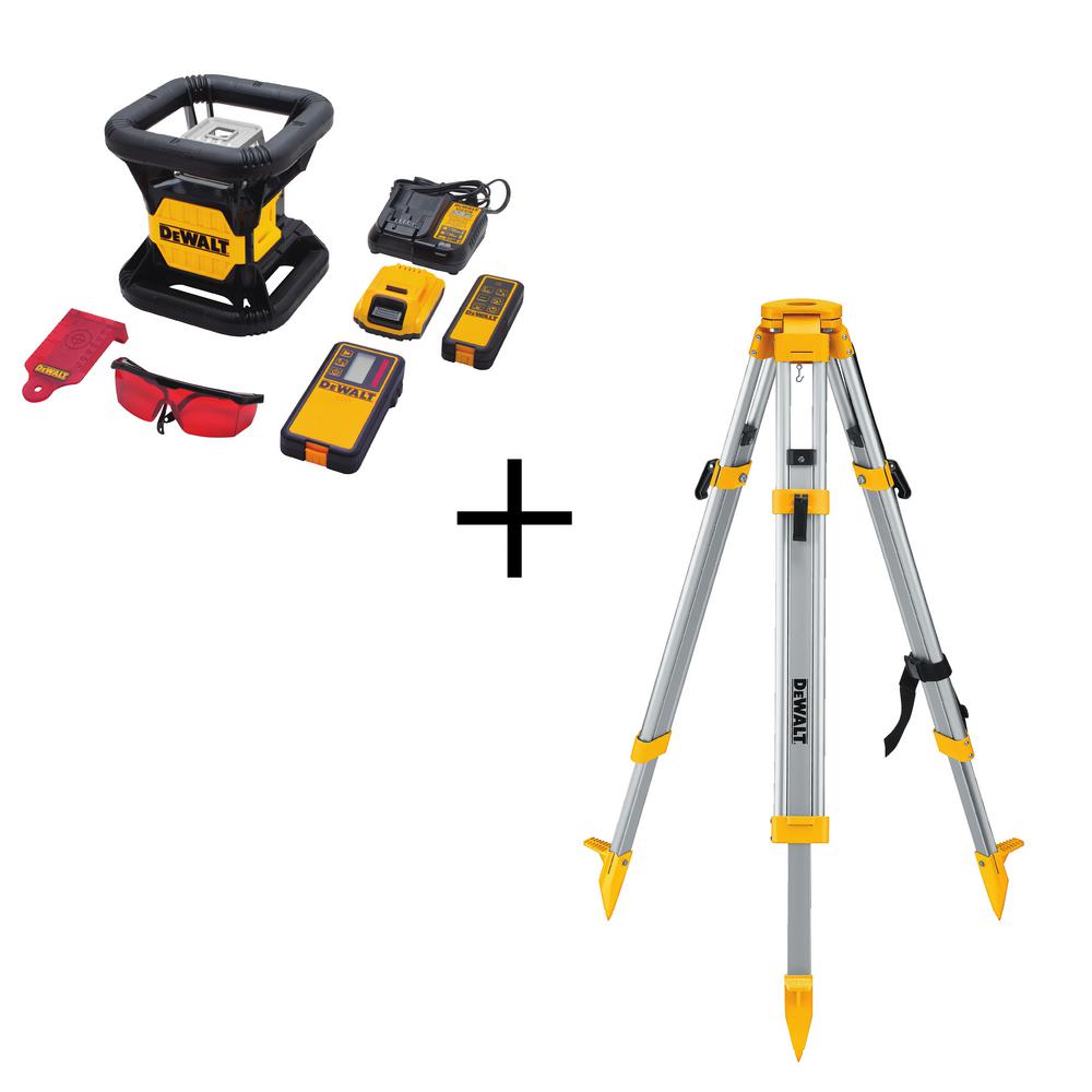 DEWALT 20V MAX Lithium-Ion Red Rotary Red Laser Level, TSTAK Storage Case, and Tripod with 20V 2Ah Battery and Charger