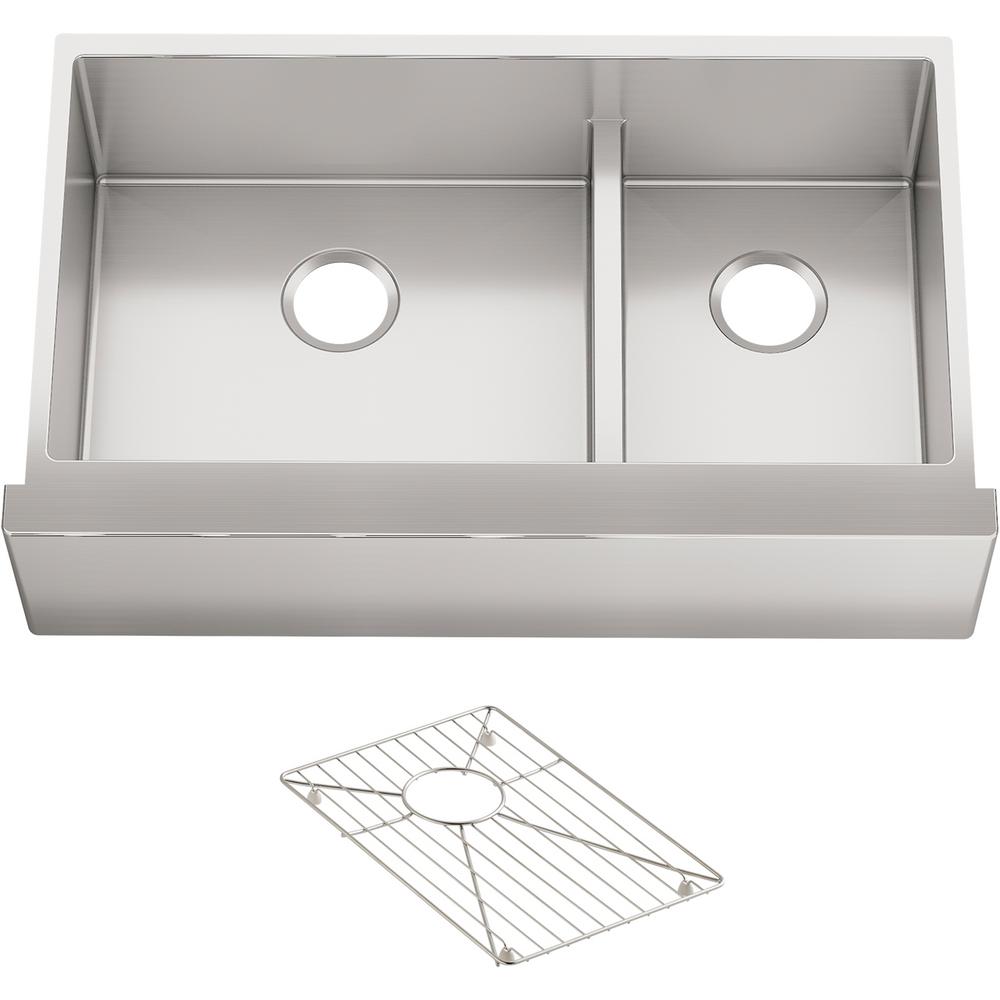 KOHLER Strive Farmhouse Undermount Stainless Steel 36 in. Double Basin