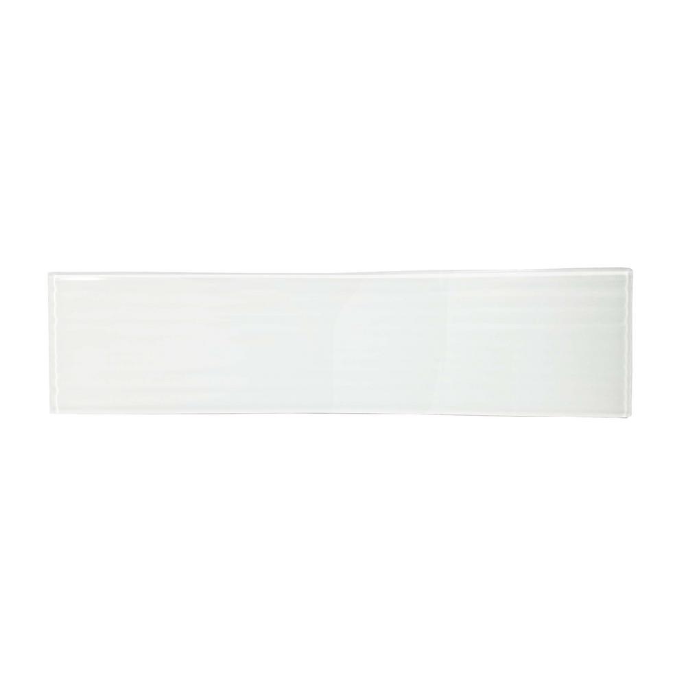 ABOLOS White Field Rectangle 4 in. x 16 in. Textured Glass Decorative ...