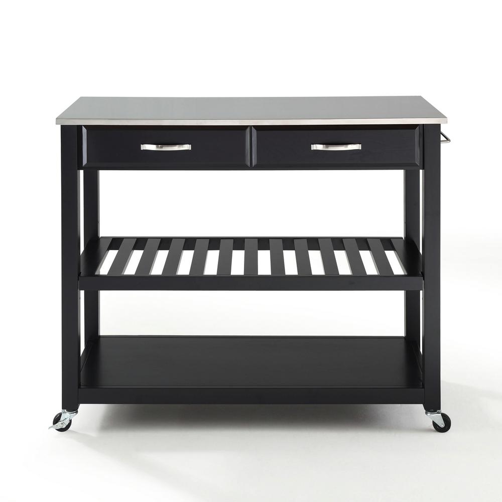 Crosley Black Kitchen Cart With Stainless Top KF30052BK The Home Depot