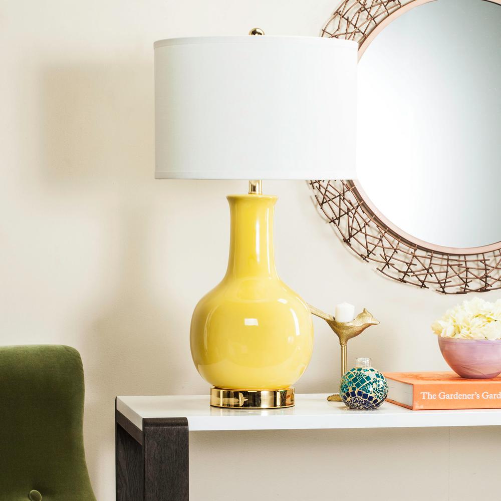 yellow and grey bedside lamps