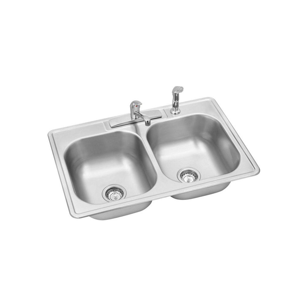 Glacier Bay Drop-In Stainless Steel 33 in. Double Bowl Kitchen Sink with Faucet, Silver
