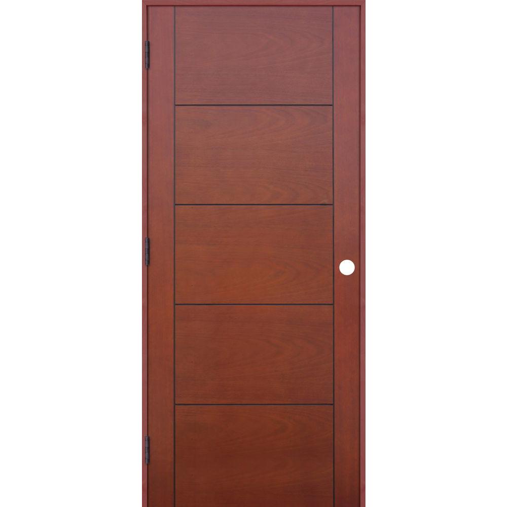 Pacific Entries 18 In X 80 In Contemporary Prefinished 5 Panel Flush Hollow Core Mahogany Wood Reversible Single Prehung Interior Door