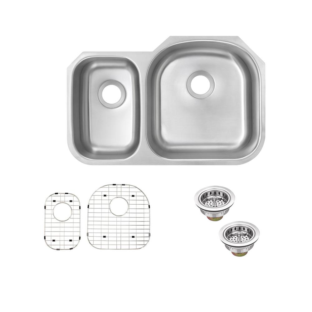 Glacier Bay Undermount 16 Gauge Stainless Steel 32 31 In 30 70 Double Bowl Kitchen Sink With Grid And Drain Assemblies