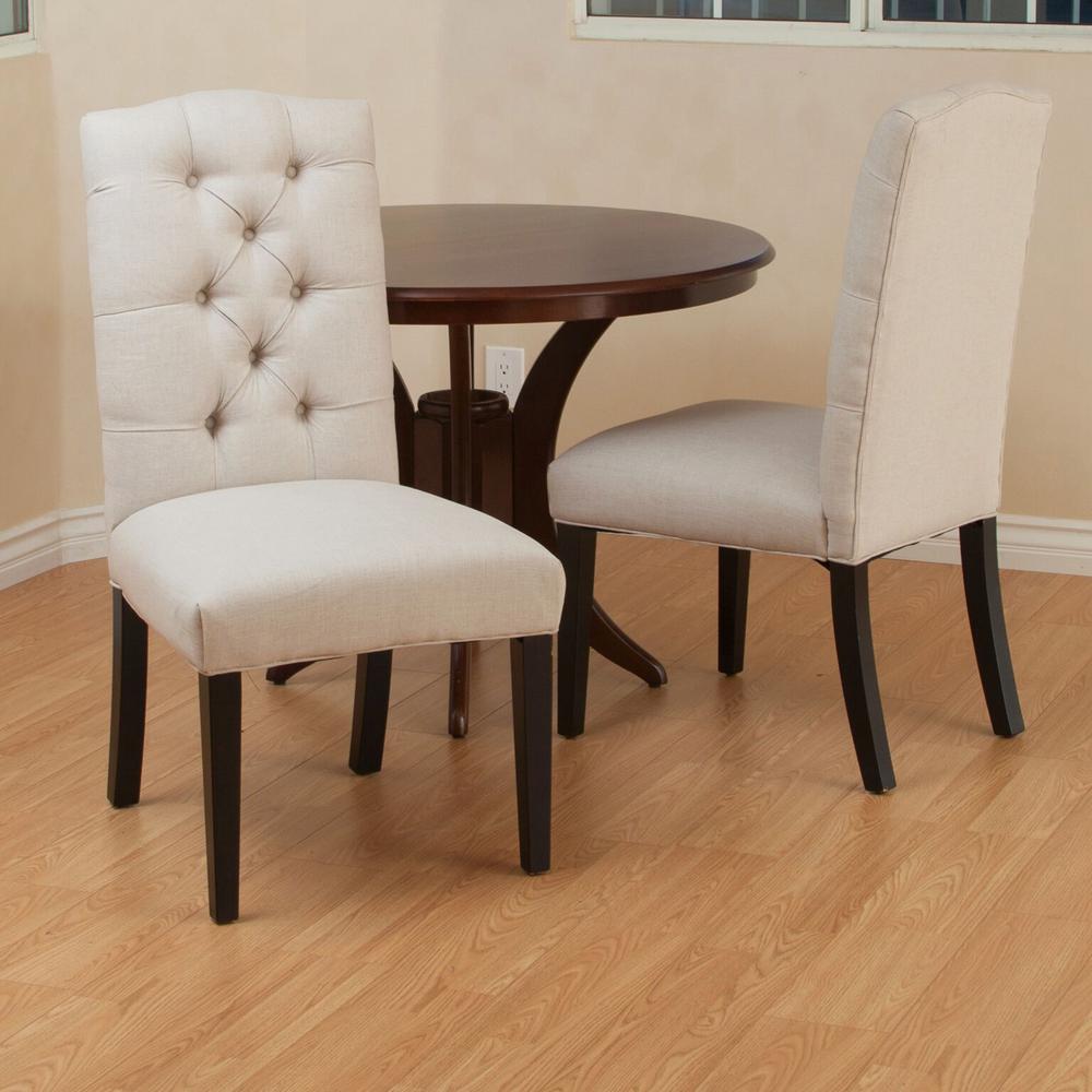Noble House Berlin Natural Fabric Tufted Dining Chairs Set Of 2 1244 The Home Depot
