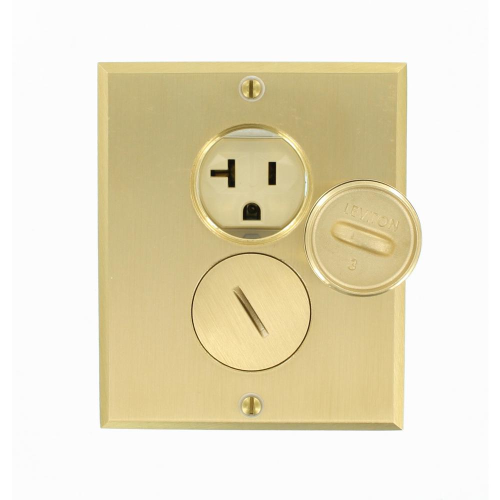 Leviton 20 Amp Commercial Grade Self Grounding Duplex Outlet Floor Box, Ivory/Brass25349FBA