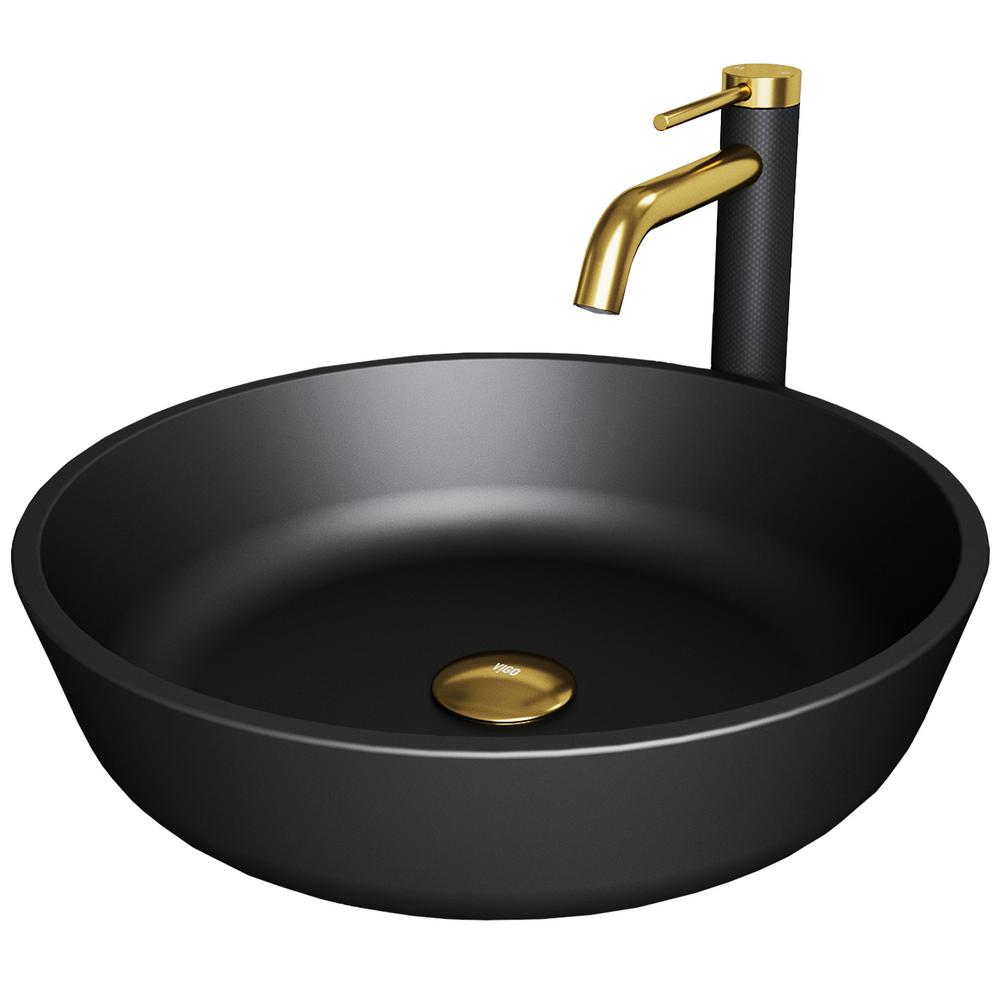 VIGO MatteShell Vessel Bathroom Sink in Black & Lexington cFiber Faucet