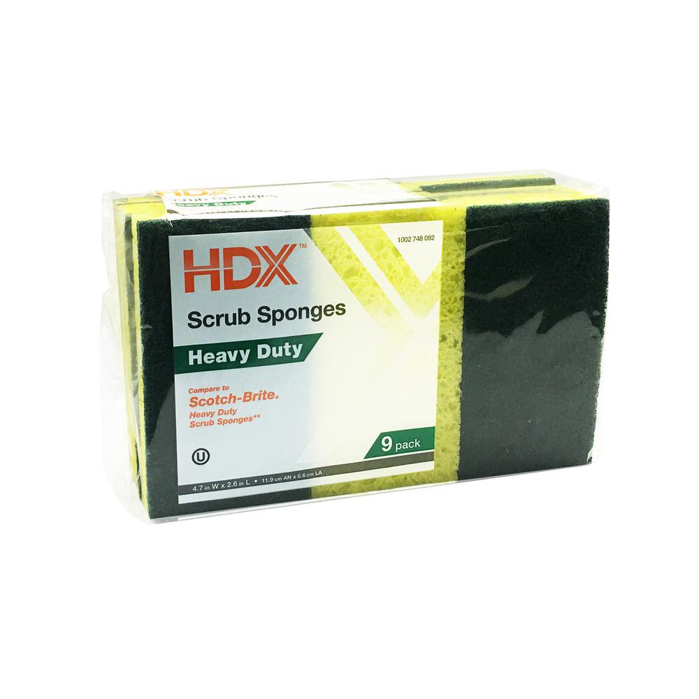 HDX Heavy-Duty Scrub Sponges with Scour Pad (9-Count), Yellow/Green (Box of 7 Packets)