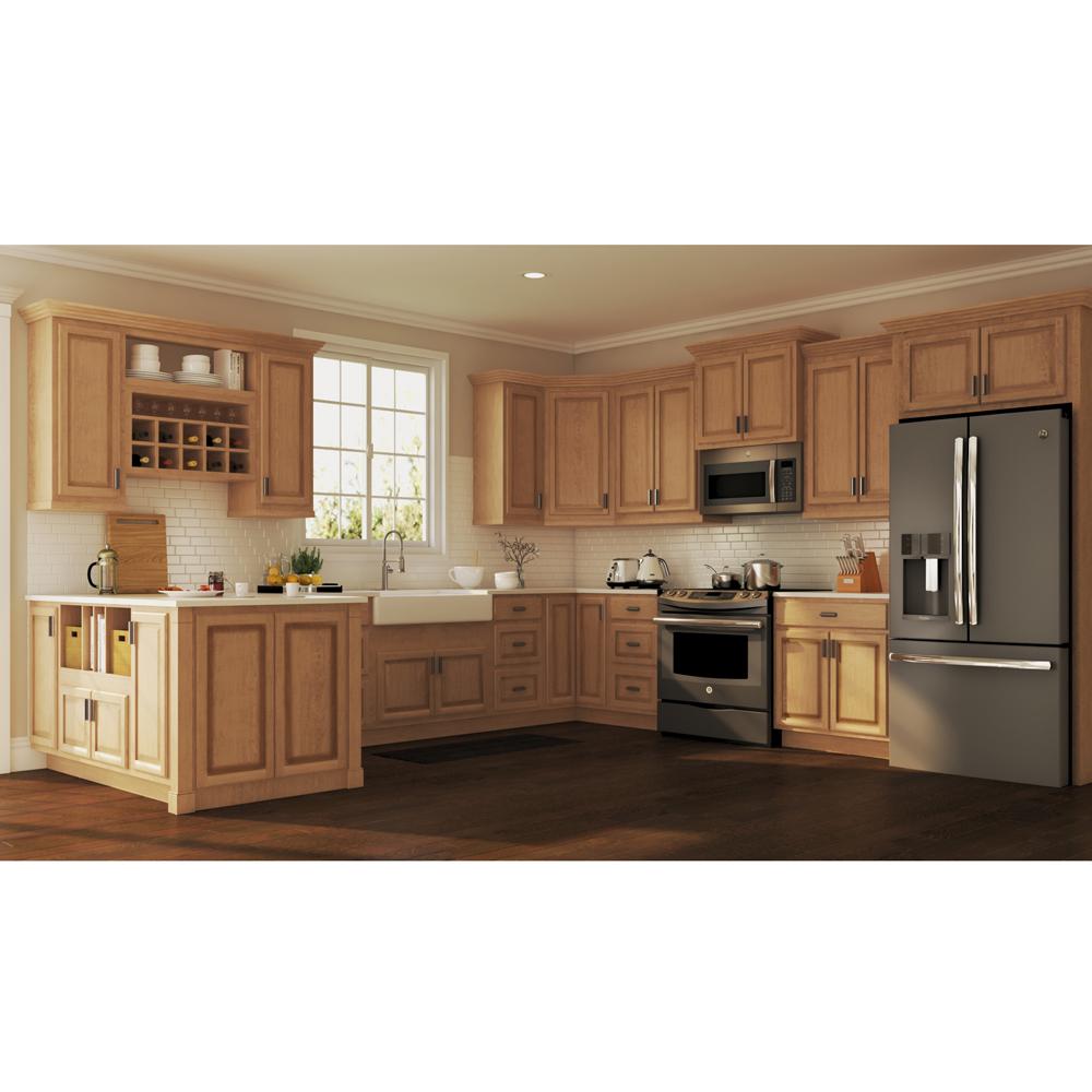 Hampton Bay Hampton Assembled 18x42x12 In Wall Kitchen Cabinet In Medium Oak Kw1842 Mo The Home Depot