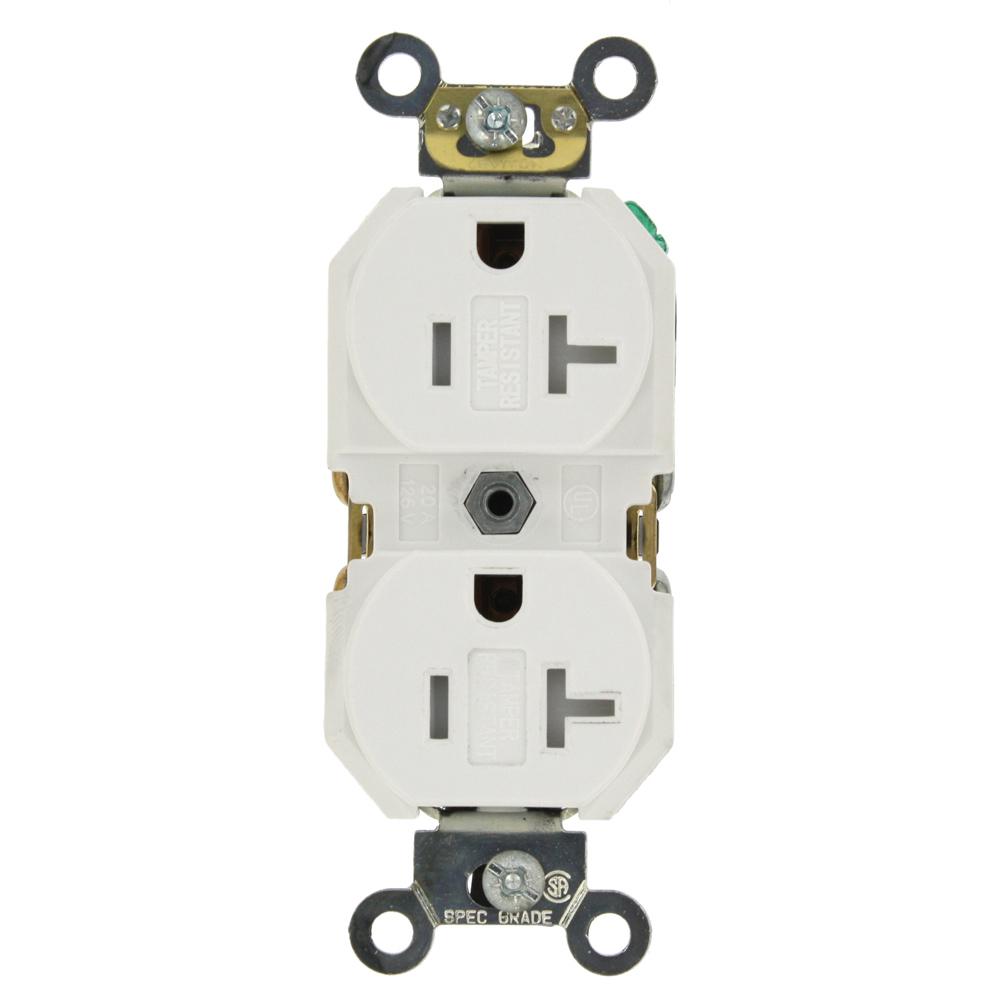 Leviton 20 Amp Commercial Grade Tamper Resistant Backwired Self Grounding Duplex Outlet, White ...