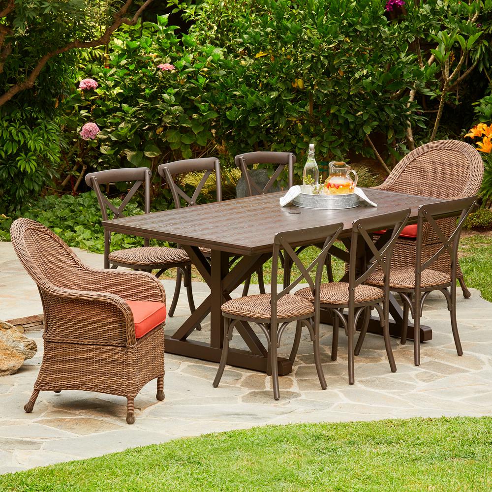 Royal Garden 8 9 Person Wicker Patio Furniture Dining Hacienda Heights 9 Piece Aluminum And Wicker Outdoor Dining Set With Red Cushions