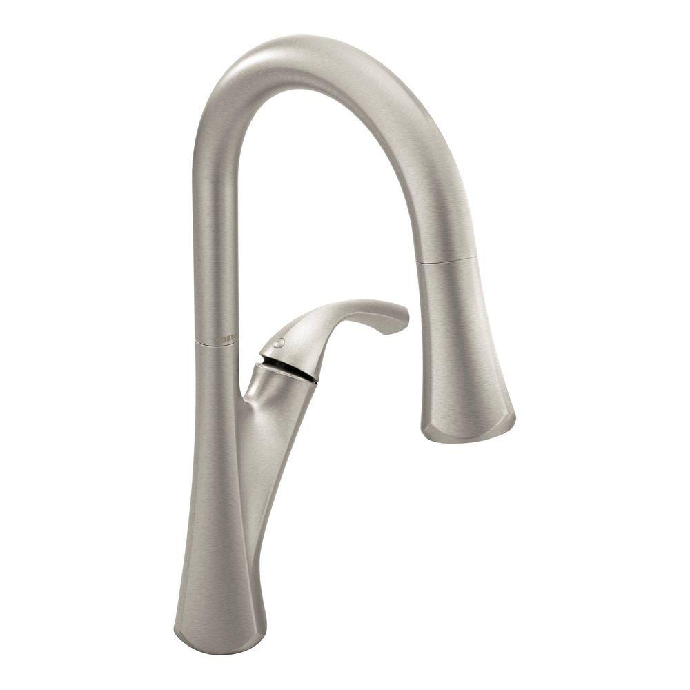 Moen Notch Single Handle Pull Down Sprayer Kitchen Faucet With Power Boost In Spot Resist Stainless 9124srs The Home Depot