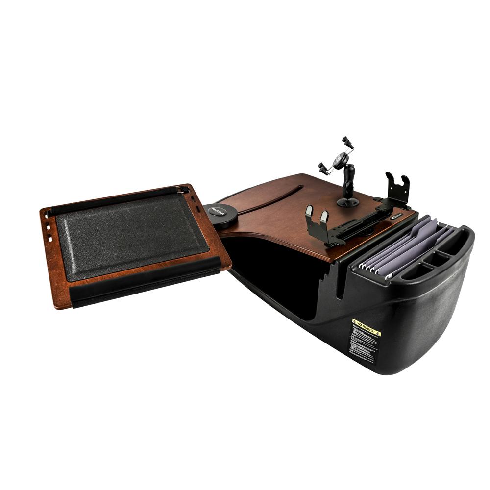 Autoexec Reach Desk Front Seat Mahogany With Phone Mount And Printer Stand