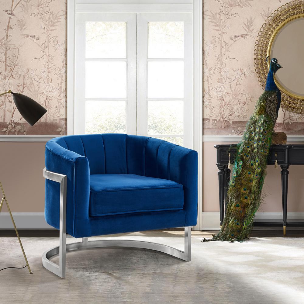 Brushed Stainless Steel Chairs Living Room Furniture The Home Kamila Blue Velvet And Brushed Stainless Steel Contemporary Accent Chair