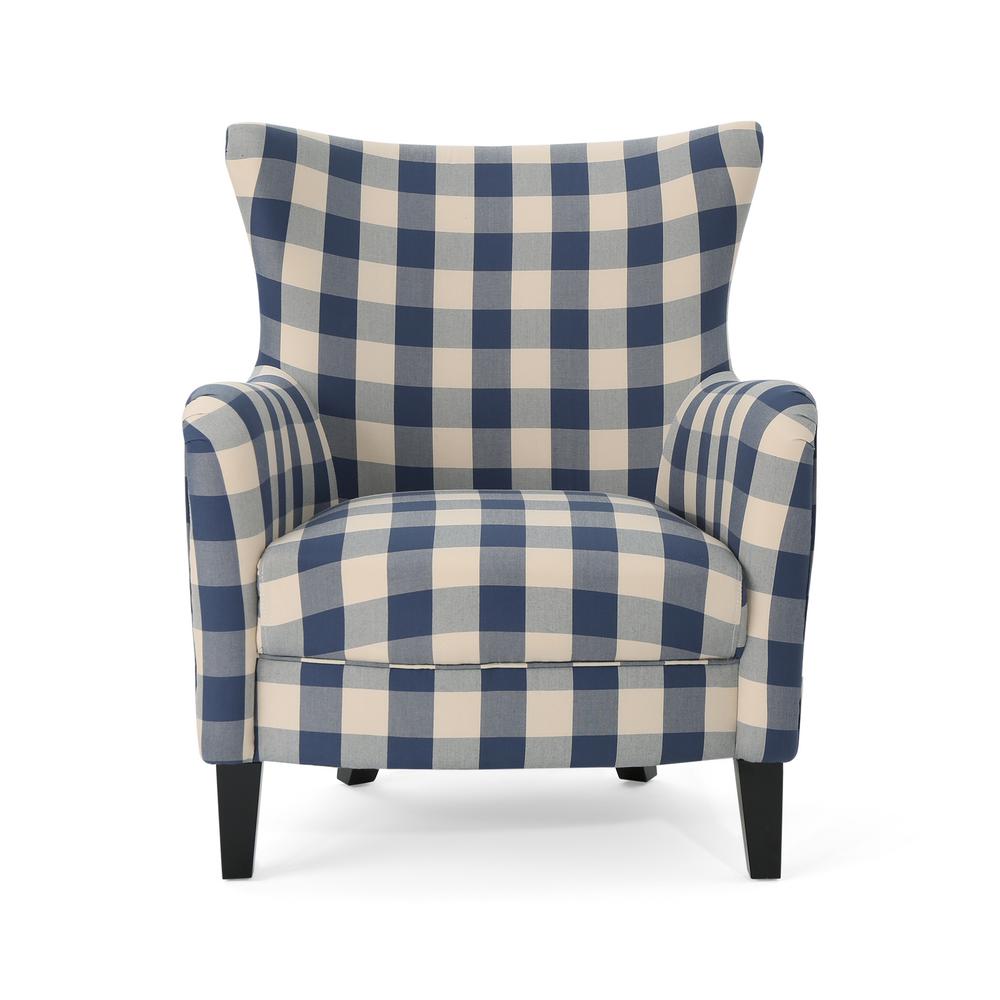 noble house arabella farmhouse blue checkerboard fabric armchair42699   the home depot
